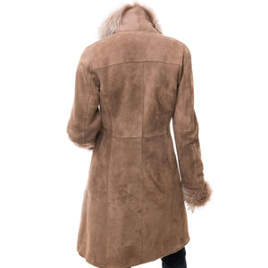 Manteau long élégant en daim pour femme avec col et poignets en fourrure de renard, veste d'hiver coupe-vent à manches longues et fermeture à bouton unique - Product Image 2