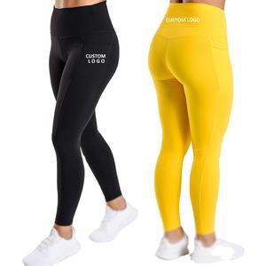 Women High Elastic Waist Full Length Four-Way Stretch Spandex/Nylon Fitness <b>Leggings</b> Slimming Gym Workout Yoga Pants with <b>Pocket</b> - Product Image 2
