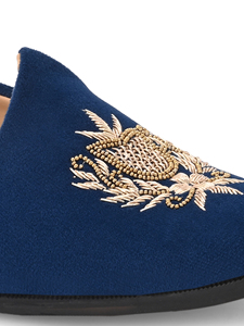 Men's Premium Royal Blue Velvet Upper Anti-Slip <b>Embroidered</b> Loafers Closed Toe Slip-On <b>Shoes</b> Elegant Soft Comfortable Wedding - Product Image 2