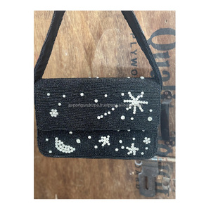 Bolso de mano de diseñador con cuentas hecho a mano de lujo de estilo bohemio indio para mujer, bandolera de lona con cremallera para noche - Product Image 3