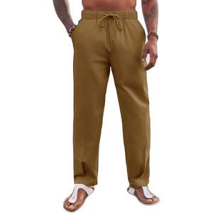2025 hommes coton lin sarouel plage Yoga décontracté léger avec taille élastique Anti-rides fonction Logo personnalisable - Product Image 1
