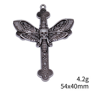 Colgante de Calavera con Cruz de Mariposa Fatale, 54x40mm, de Aleación de Plata Antigua, para Borla de Marcapáginas Gótico - Product Image 3