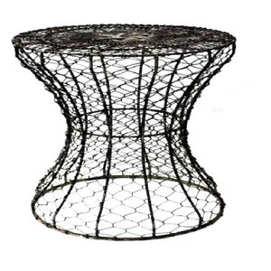 Taburete Redondo Moderno con Estructura de Alambre Metálico Azul, Mesa Auxiliar Contemporánea con Forma de Reloj de Arena, Muebles Hechos a Mano para Sala de Estar, Decoración del Hogar - Product Image 4