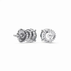 Minimalist 925 Silver Diamond Stud <b>Earrings</b> Round Brilliant Cut Claw Setting Screw <b>Back</b> Unisex Everyday Wear - Product Image 1