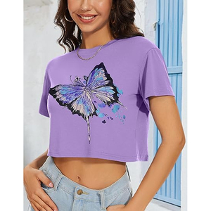 T-shirt court pour femme en coton, coupe oversize et ample, épaules tombantes, uni, décontracté, streetwear d'été, personnalisable avec logo - Product Image 3