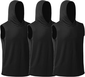 เสื้อกล้ามมีฮู้ดผู้ชาย สีพื้น ทรงลำลอง ไม่มีซับใน สีดำ - Product Image 1
