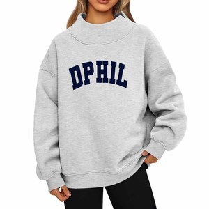 Custom DPHIL Delta / Phi / Lambda <b>Mock</b> <b>Neck</b> Sweatshirt with Contrast Rib Collar Cuffs and Hem heavyweight fleece mockneck women - Product Image 1