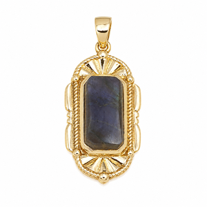 Colgante Rectangular de Labradorita Natural, Collar con Piedra Preciosa en Tono Dorado, Cristal con Destello Azul, Regalo de Joyería para Mujeres y Hombres - Product Image 1