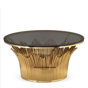 Grande table basse moderne à 3 anneaux avec plateau en verre et structure métallique pour salon et villa – Meuble décoratif - Product Image 3