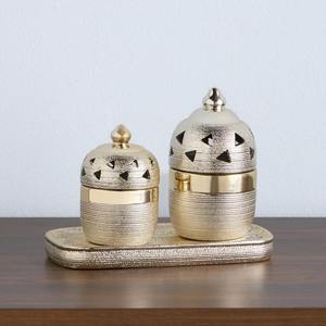 Ensemble de brûleurs d'encens ronds en métal avec plateau, brûleur d'oud, aromathérapie, parfum d'intérieur, décoration du Ramadan, export - Product Image 1