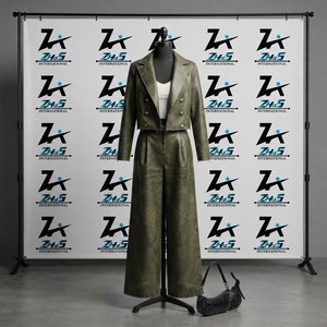 Custom High Quality 2-Piece <b>Leather</b> Tracksuit Casual Solid Eco-Friendly Lapel Collar Wide Leg <b>Pants</b> Women's PU <b>Leather</b> Tracksuit - Product Image 1
