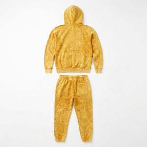 Ensemble de survêtement décontracté unisexe jaune délavé à l'acide, sweat-shirt à capuche et pantalon de jogging à cordon de serrage - Product Image 2