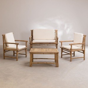 Foldable Outdoor Bamboo <b>Sofa</b> Set Natural Boho Style Garden Set Bamboo Chairs and <b>Table</b> Patio Decor for Beach Resort - Product Image 1