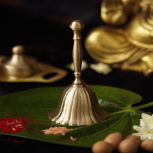 Elegant smooth brass hand bell featuring a bell-shaped fluted bottom finish, available at wholesale prices. - Product Image 2