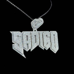 Colgante Personalizado con Inicial de Letra, Estilo Rapper, con Moissanita VVS y Diamantes VS, Plata 925, Estilo Hip Hop, Joyería para Hombre - Product Image 3