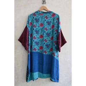 Kimono largo de seda con patchwork, estilo bohemio, para novias, hecho a mano, estampado, talla grande, transpirable, para otoño, para mujer. - Product Image 5