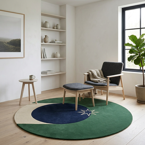 Minimalist <b>Round</b> Wool Area Rug Hand Tufted Modern Geometric <b>Carpet</b> Nordic Contemporary Floor Rug for Living Room Decor - Product Image 1