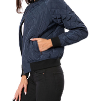 Veste bomber à col montant à manches longues à motif écossais pour l'hiver, coupe-vent, respirante, écologique, veste bomber pour femmes