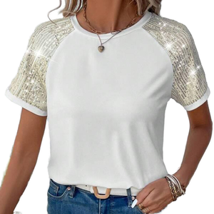 Camiseta Oversize de Algodón con Letras de Diamantes de Imitación Y2K para Mujer, Manga Corta, Estilo Casual Urbano - Product Image 4