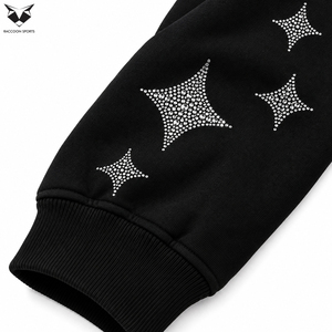 Sudadera con capucha unisex vintage con cremallera y pedrería, diseño gráfico de cruz con tachuelas brillantes, de algodón pesado, estilo streetwear. - Product Image 5