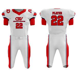 Uniforme de football américain personnalisé OEM avec nom et numéro d'équipe, imprimé par sublimation, col en V, tissu en polyester respirant à mailles courtes, pour adultes - Product Image 1