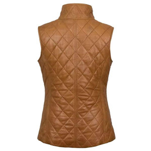 Salva Leather Women Breathable <b>Knitted</b> Quilted 100% Polyester Vest Stand Collar Zip-Up <b>Waistcoat</b> Casual Outerwear Regular Length - Product Image 2