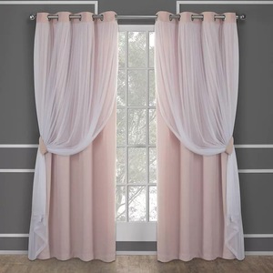 Fournisseur de <span class=keywords><strong>rideaux</strong></span> occultants en polyester à <span class=keywords><strong>double</strong></span> couche de dentelle rose de style français ODM/OEM pour la maison - Product Image 1