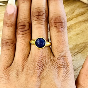 Unique Design Boho Solitaire <b>Ring</b> Minimalist Brass <b>Rings</b> Women 18k Gold Plated Textured <b>Lapis</b> <b>Lazuli</b> Jewelry Wholesale/OEM/ODM - Product Image 5