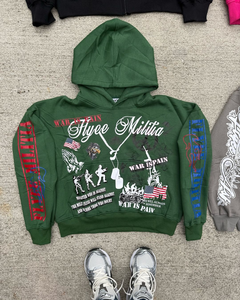 โรงงานผลิตเสื้อฮู้ดดี้ OEM ขายส่ง เสื้อฮู้ดดี้โครเมี่ยมฮาร์ท สีดำ ผ้าสแปนเด็กซ์ผสมคอตตอน ปักลาย โอเวอร์ไซส์ เสื้อกันหนาวบุขนแกะสำหรับผู้ชาย - Product Image 4