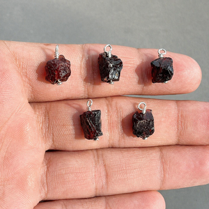 <b>Raw</b> Natural Garnet Charm, Gemstone Pendant, Rough <b>Crystal</b> Gold Wire Wrapped Jewelry Making Supply - Product Image 1