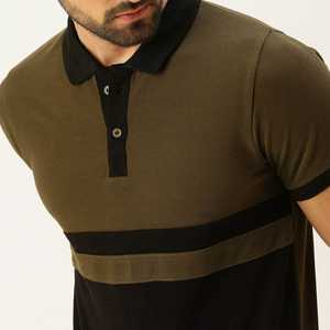 Camisa de Manga Corta para Hombre, Tejida, 100% Algodón, con Bloques de Color, Estilo Casual, Transpirable, Corte Regular, Negro, Verde Oliva - Product Image 5