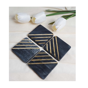 Eco-Friendly Stone Finish <b>Marble</b> <b>Coaster</b> Set Modern Rectangle Design Durable and Washable - Product Image 3