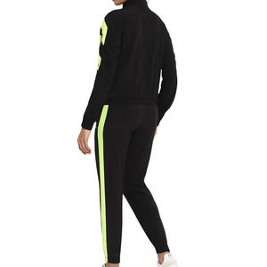 Conjunto Deportivo para Mujer, Color Negro y Verde Neón, Bloques de Color, Manga Larga, Cierre de Cremallera, Cuello Alto, Informal, Otoñal, Transpirable, Tejido de Punto - Product Image 2