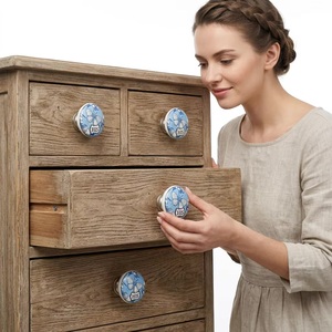 Bouton de meuble rond en céramique, motif papillon bleu, His Label, moderne, écologique, poignée de tiroir pour chambre à coucher - Product Image 2