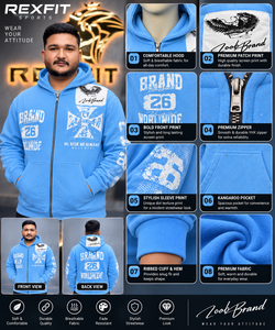 Sweat-shirt à capuche oversize personnalisé pour homme en coton bleu French Terry, imprimé au dos, style streetwear, 26 World Wide - Product Image 3
