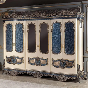 Ensemble de chambre à coucher de luxe en bois de mahogany massif bleu, capitonné, taille King, style antique européen sculpté, fabriqué en Indonésie, livraison gratuite, garantie - Product Image 4