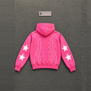 Sweat à capuche rose oversize zippé de qualité supérieure, style streetwear, avec motif graphique tendance étoile, de luxe, pour le quotidien, en coton premium - Product Image 6
