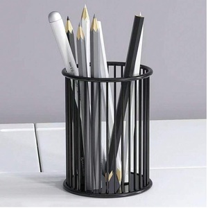Industrial Wrought Iron Vertical Bar Pencil Container Heavy-Duty Office Pen Cup Corporate Supply - Product Image 1