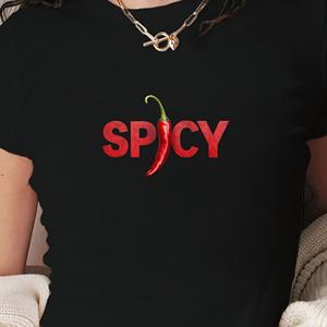 SPICY in bold fiery <b>red</b> letters <b>women's</b> fashion short <b>t</b>-<b>shirt</b> - Product Image 3