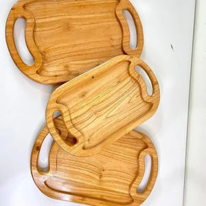 Bandeja de Madera Maciza Ecológica con Asas para Servir Té, Café, Aperitivos y Comida, para Uso Doméstico, Venta al por Mayor, para Cocina, Hotel, Desayuno - Product Image 1