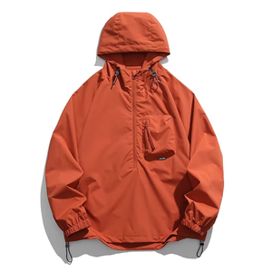 Custom Streetwear <b>Half</b> Zipper Pullover Windbreaker With Hood Solid Color Pocked <b>Men</b> Fitness Long Sleeve Rash Guard <b>Jacket</b> - Product Image 5