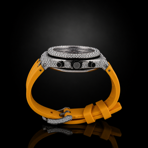 Reloj de pulsera automático redondo de lujo personalizado con moissanita VVS, estilo hip hop, con correa de caucho amarilla para hombre - Product Image 2