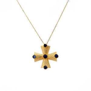 Hermosos Collares con Colgante de Cruz Chapado en Oro con Gema de Iolita - Collar Ajustable con Cadena Deslizante de Múltiples Piedras para Mujer - Product Image 1