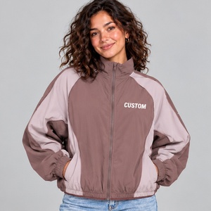 Custom Made <b>Women</b> <b>Windbreaker</b> Jacket with Contrast Raglan Sleeves Full Zip Stand Collar Elastic Cuffs and Hem for Daily Wear - Product Image 2