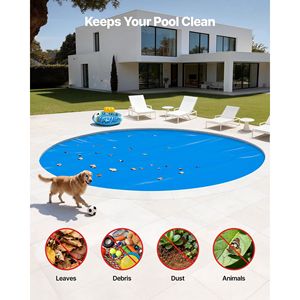 Copertura Solare Rotonda per Piscina da 18 Piedi, Materiale PE da 16 Mil, Telo a Bolle per Assorbimento del Calore Diurno e per Avvolgitori per Piscine - Product Image 6