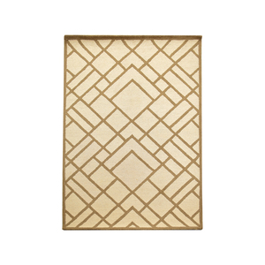 Tapis moderne en laine tuftée à la main, motif géométrique linéaire à carreaux, style architectural contemporain, moka chaud et beige crème - Product Image 1