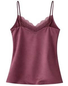 Ensemble de pyjama en satin rouge vin pour femmes, avec débardeur à fines bretelles et short, bordure en dentelle, doux et respirant, pour l'été, tenue de nuit et de détente - Product Image 2