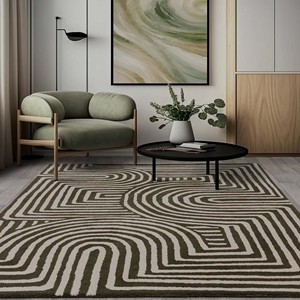 Tapis géométriques modernes, design abstrait tufté à la main, tapis en laine vert olive et crème, pour salon, chambre, décoration intérieure - Product Image 2