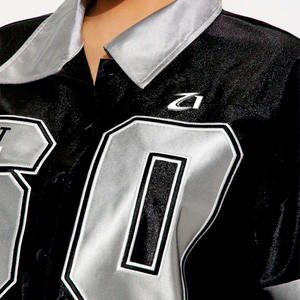 Camiseta Deportiva Corta de Satén para Mujer, Estilo Jersey de Fútbol, con Botones al Frente, Manga Corta a Rayas, de Poliéster, Color Negro, de Secado Rápido - Product Image 3