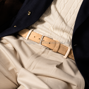 Wholesale Custom Tan Beige Genuine Suede Leather <b>Belt</b> for Men with <b>Silver</b> Alloy Pin <b>Buckle</b> Soft Roughout Texture Classic Casual - Product Image 4